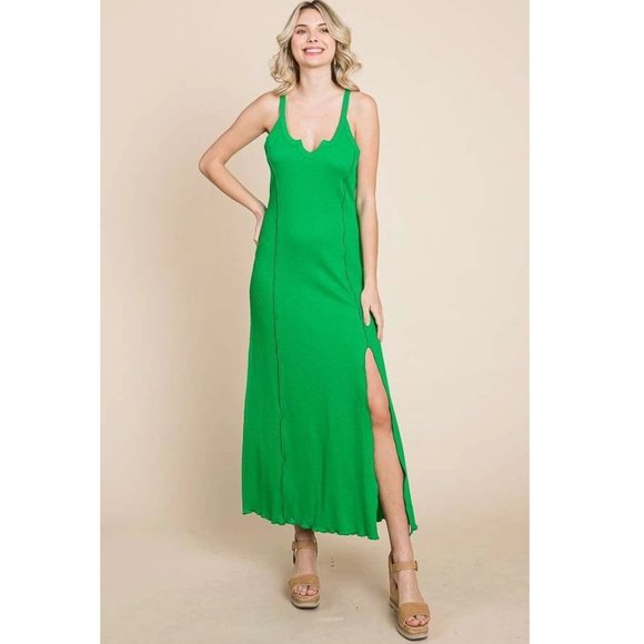 Notched Neck Merrow Dress - Candy Green Summer Maxi - Sleeveless Summer Dress - Picture 7 of 7